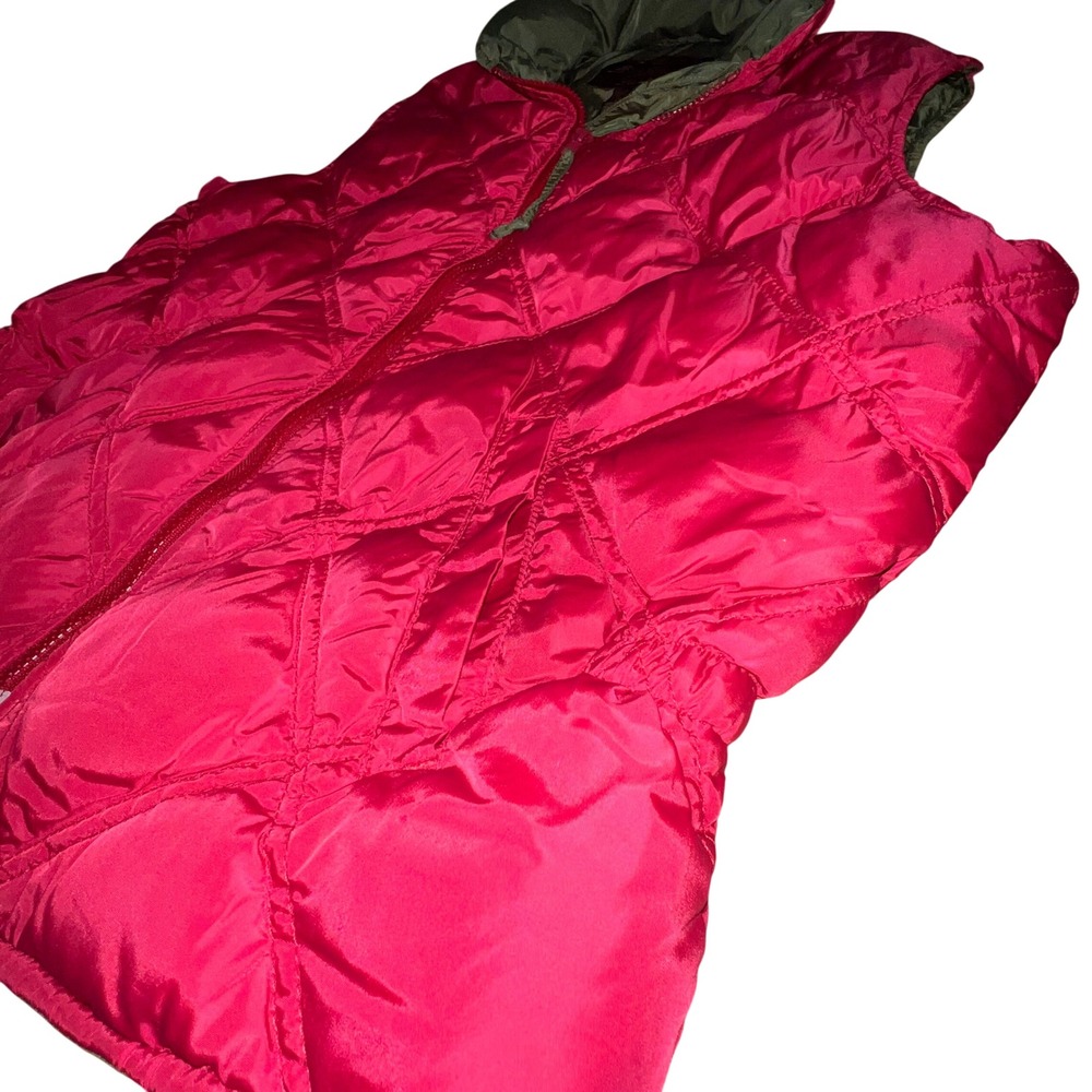Vintage 80s 90s Eddie Bauer Goose Down Vest Diamond Quilt Pink Green M - Picture 3 of 14